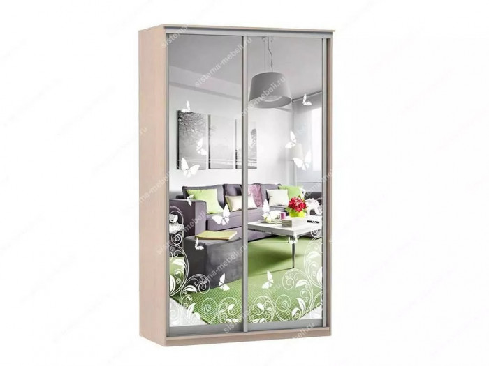 Шкаф купе Модерн 1190х600 2-х дверный зеркальный с пескоструем №4 ясень