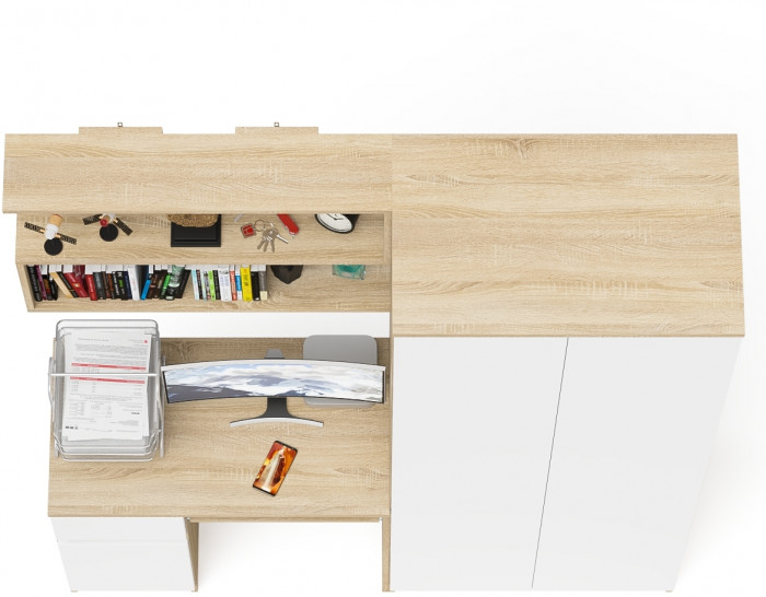 Мори Стол компьютерный МС-1 левый + Шкаф МШ800.1 + Полка 900, цвет дуб сонома/белый, ШхГхВ 170,4х50,4х209,6 см., НЕ универсальная сборка