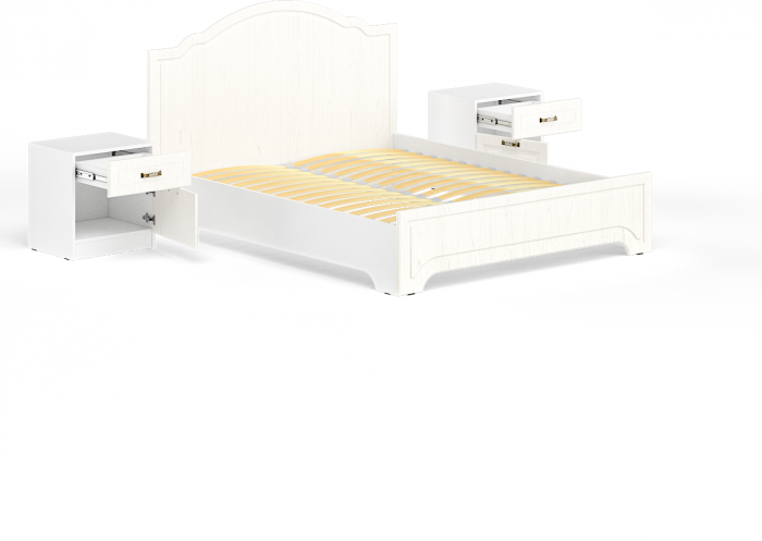 Ливерпуль Кровать 11.08 + основание + ножки + две Тумбы 08.146, цвет ясень ваниль/белый, ШхГхВ 266х204х112 см., сп. м. 1600х2000 мм, б/м, ортопед есть