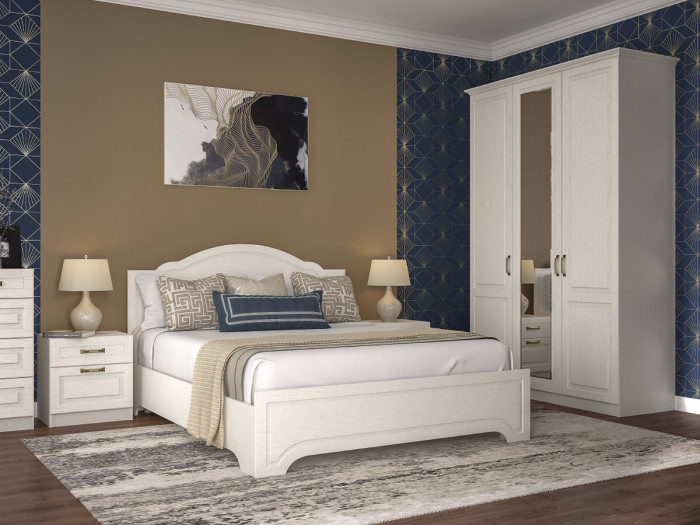 Ливерпуль Кровать 11.08 + основание + ножки + две Тумбы 08.146, цвет ясень ваниль/белый, ШхГхВ 266х204х112 см., сп. м. 1600х2000 мм, б/м, ортопед есть