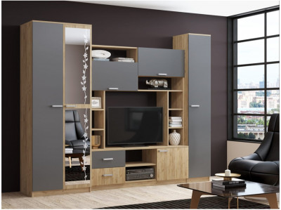 Гостиная Флора-4 ЛДСП (Дуб Крафт золотой / Графит Софт)