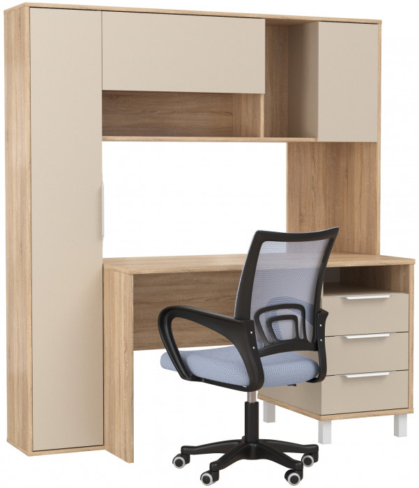 Стол компьютерный Комфорт 12.95N + кресло 103 серое, цвет дуб сонома/сатин, ШхГхВ 162х60,3х180 см., НЕ универсальная сборка