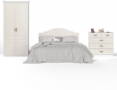 Ливерпуль Спальня № 4 Кровать 11.08ОСН + Шкаф 13.134 + карниз + Комод 10.103, цвет ясень ваниль/белый, сп. м. 1600х2000 мм., б/м, ортопед есть