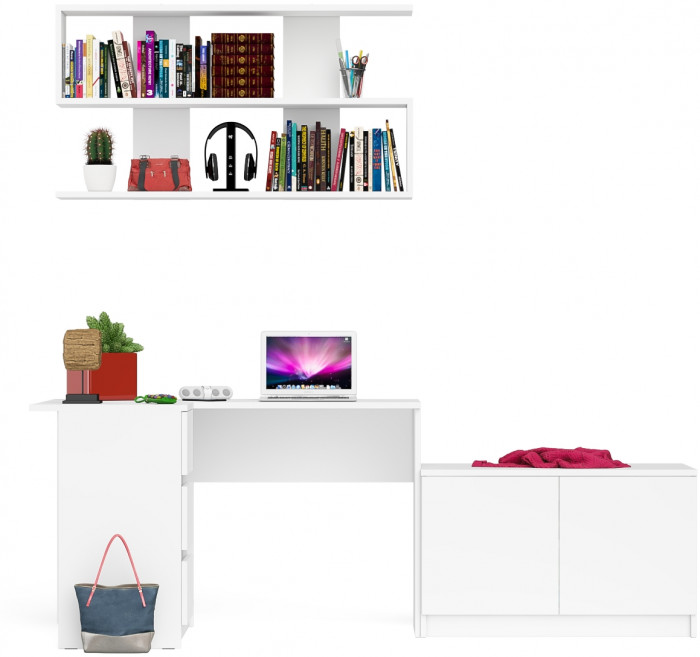 Мори Стол компьютерный МС-16 левый + Тумба МА900.1 + Полка 1200, цвет белый, ШхГхВ 214,8х84,9х209,6 см., НЕ универсальная сборка