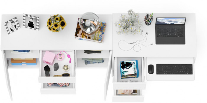 Мори Стол компьютерный МС-6 левый + Комод МК1200.3, цвет белый, ШхГхВ 210,4х50х76,6 см., выдвижные ящики слева, НЕ универсальная сборка