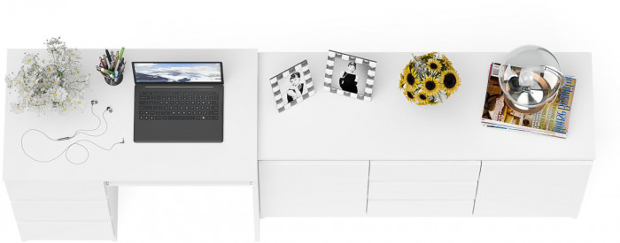 Мори Стол компьютерный МС-6 левый + Комод МК1200.3, цвет белый, ШхГхВ 210,4х50х76,6 см., выдвижные ящики слева, НЕ универсальная сборка