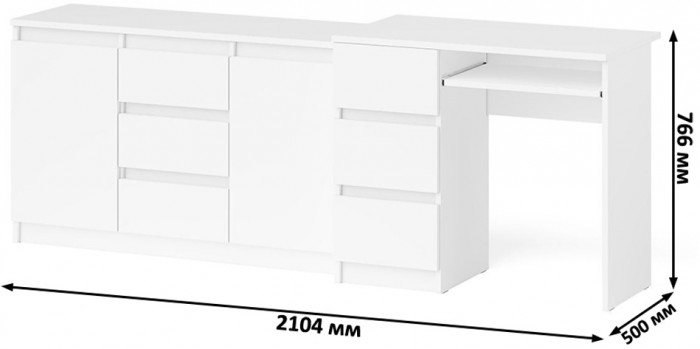 Мори Стол компьютерный МС-6 левый + Комод МК1200.3, цвет белый, ШхГхВ 210,4х50х76,6 см., выдвижные ящики слева, НЕ универсальная сборка