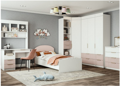 Модульная детская Лавис, композиция 3, Белый/Белый софт / Роза