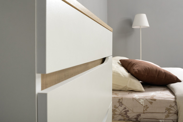 Муссон Кровать 11.28 + под. ортопед + 16.03 + 13.97 + Зеркало СВК + Тумба ТВ 13.276, белый/чёрный/дуб эндгрейн элегантный/кожзам белый, 1600х2000, б/м