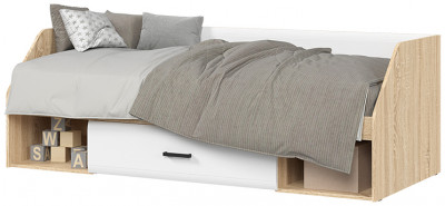 ЛИБЕРТИ КР 03 Кровать одноярусная (1940х660х850) Фасад МДФ БЕЛЫЙ ГЛЯНЕЦ/Корпус ДУБ СОНОМА