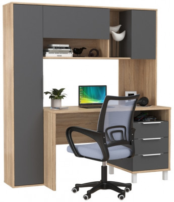 Стол компьютерный Комфорт 12.95N + кресло 103 серое, цвет дуб сонома/тёмно-серый, ШхГхВ 162х60,3х180 см., НЕ универсальная сборка