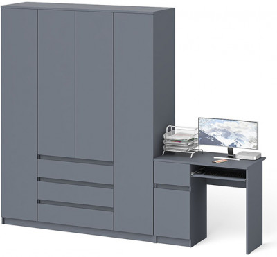 Мори Стол компьютерный МС-1 левый + Шкаф МШ1600.1, цвет графит, ШхГхВ 250,4х50,4х209,6 см., выдвижной ящик слева, НЕ универсальная сборка