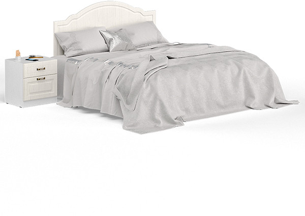 Ливерпуль Кровать 11.08 + основание + ножки + Тумба 08.146, цвет ясень ваниль/белый, ШхГхВ 266х204х112 см., сп. м. 1600х2000 мм., б/м, ортопед есть