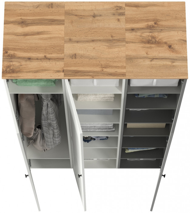 Остин 13.225 Шкаф-пенал 3 шт., цвет белый шагрень/серый графит/дуб крафт золотой, ШхГхВ 120х54,3х229,6 см., универсальная сборка