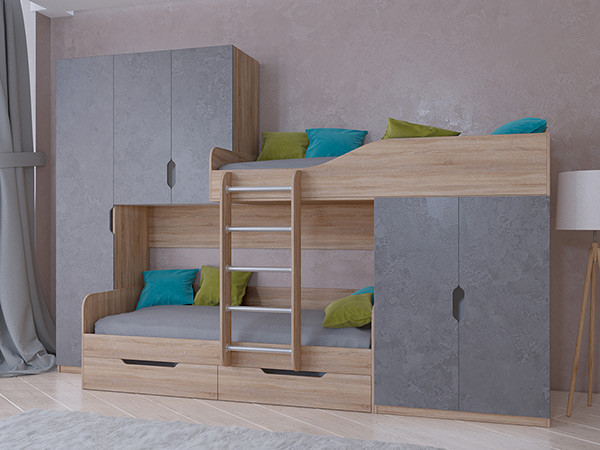 Кровать двухъярусная ЛЕО Сонома/Железный Камень