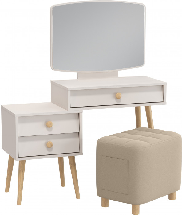 Афина Спальня 4-25901М1к.с. Трюмо + Банкетка 6-5127ТКВбеж Вики, цвет кашемир серый/ткань бежевая, ШхГхВ 105х38,6х129 + 53х40х46 см., универс. сб.