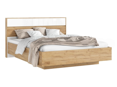 Роджина Кровать парящая 160 с ПМ, белый глянец холодный/дуб крафт