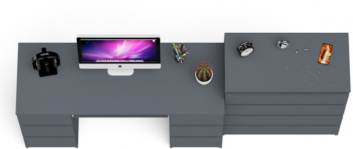 Мори Стол компьютерный МС-2 + Комод МК800.4, цвет графит, ШхГхВ 215,8х50х94 см., универсальная сборка