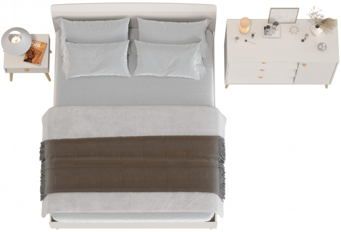 Афина Спальня Кровать 1600 + Комод + Тумба, цвет кашемир серый, ШхГхВ 164,6х210,2х95,6 + 110х45,3х83 + 45х37х45 см., 1600х2000 мм., б/м, осн. есть