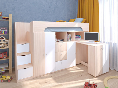 Кровать чердак Астра 11 Дуб молочный/Белый