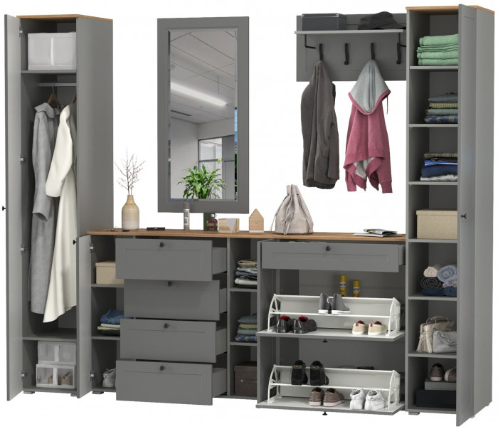 Остин Прихожая 58, цвет серый графит/дуб крафт золотой, ШхГхВ 280х54,3х229,6 см., универсальная сборка