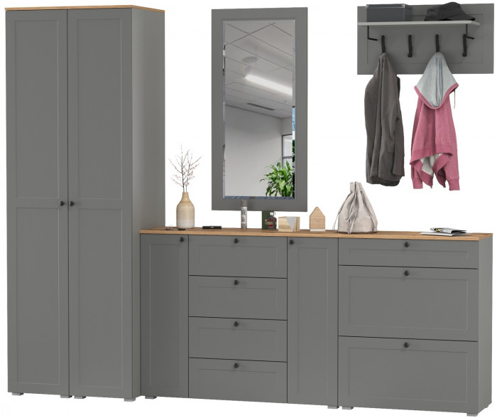 Остин Прихожая 58, цвет серый графит/дуб крафт золотой, ШхГхВ 280х54,3х229,6 см., универсальная сборка